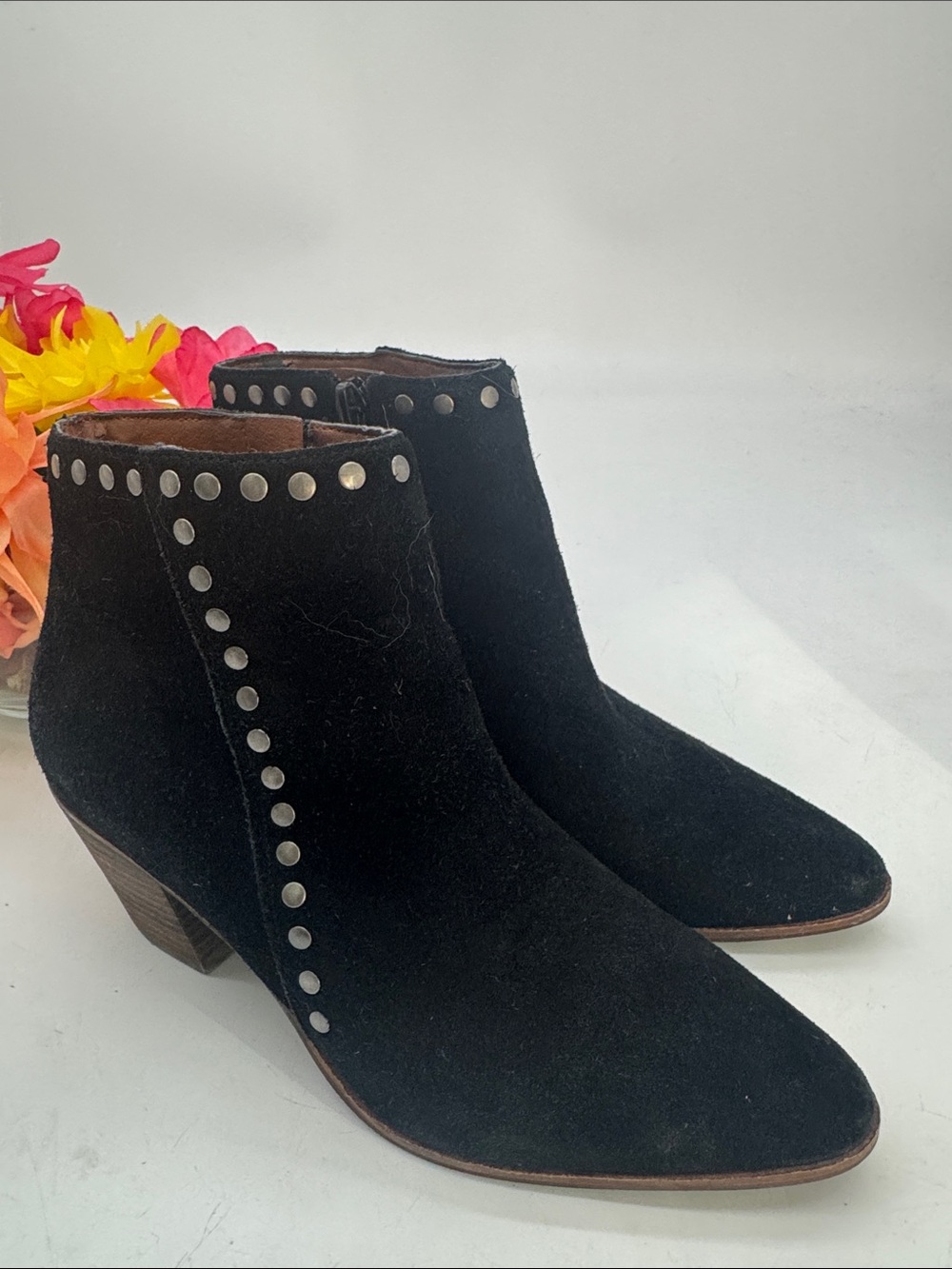 Lucky Brand Black Suede Studded Ankle Booties